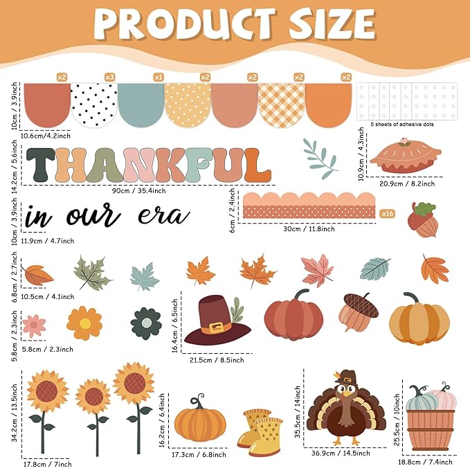 Thanksgiving Turkey Bulletin Board Set in Our Thankful Era Classroom Bulletin Board Decoration Fall Turkey Pumpkin Maple Leaves Paper Cutout for Classroom School Home Chalkboard Wall Decor