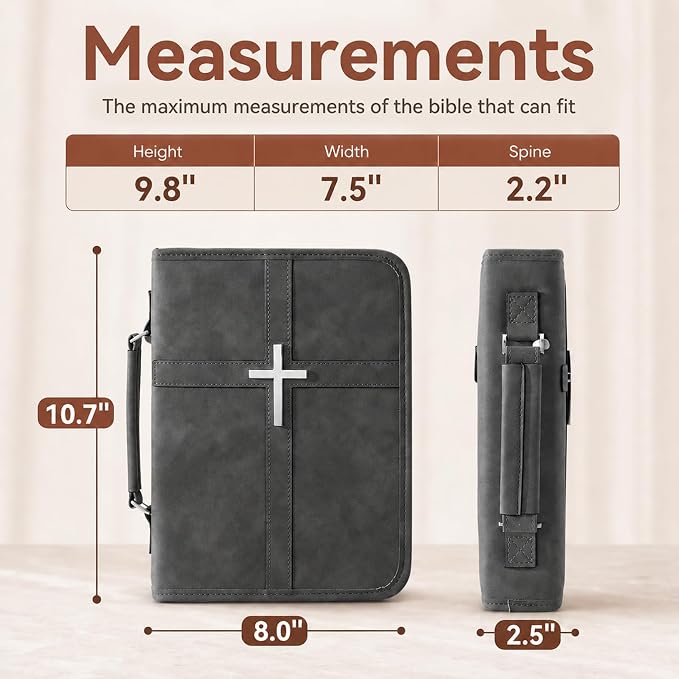 Bible Cover for Men and Women, PU Leather Large Bible Bag with Handle & Shoulder Strap, Bible Carrying Case with Cross Design and Pockets for Church, Bible Study & Christian Gifts, Black
