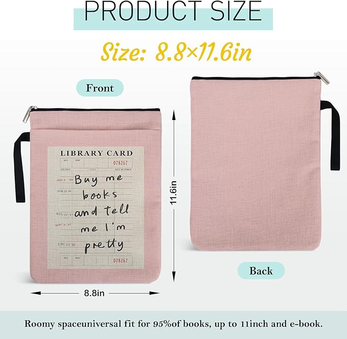 Buy Me Books and Tell Me I'm Pretty Book Sleeve for Librarian, Book Lovers Bookish Group Club Gifts for Women, Book Cover with Zipper and Handle for Paperbacks 9 x 12 Inch