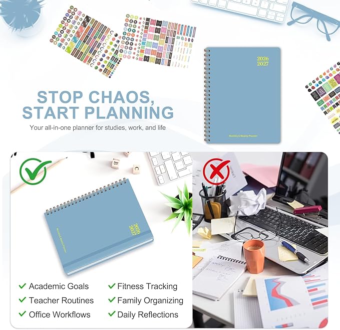 Planner 2026-2027, Weekly and Monthly Academic Planner, July 2026 - June 2027, Hardcover Calendar Agenda Book for School Year Planning, School Supplies for Teacher and Student, Letter Size(8.5'' x 11'')