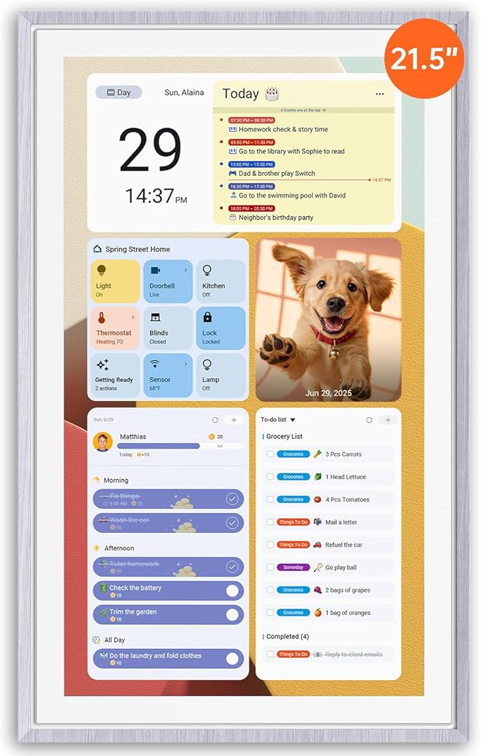 Apolosign 21.5-inch Digital Calendar : Dual Mode Smart Wall Planner, No Subscription, Install Apps, Sync Calendars, Electronic Touchscreen Interactive Display for Family Schedules, Chore Chart (Gray)