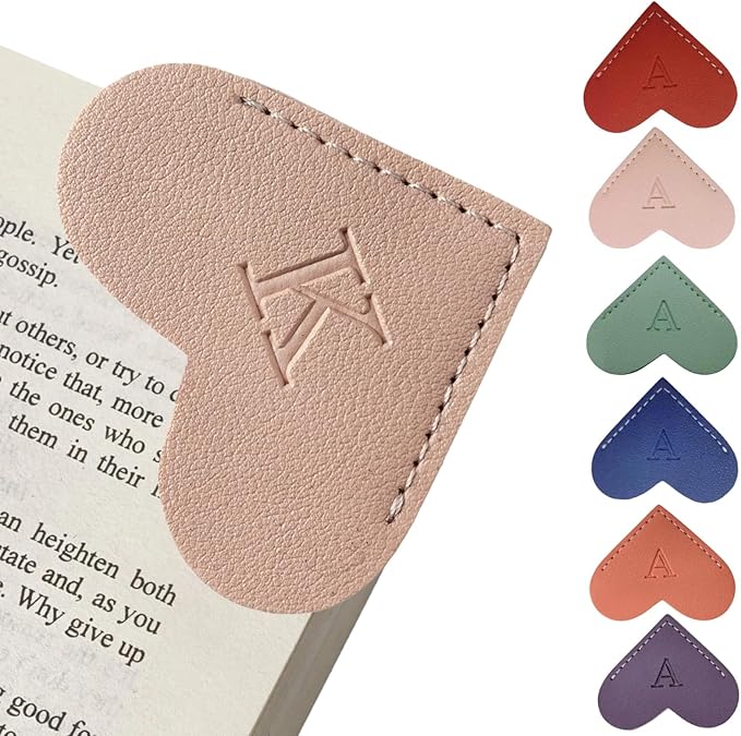 Personalized Leather Heart Bookmarks with Initials, 26 Letters Custom Corner Book Mark for Reading Women,Teacher, Student, Book Lovers Book Marker, Meaningful Gifts (Red+Pink,K)
