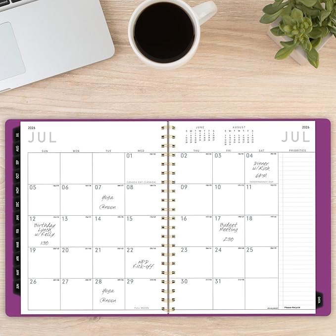 AT-A-GLANCE Planner 2025-2026 Academic, Weekly & Monthly, Half-Hourly Appointment Book, 8-1/4" x 11", Large, Monthly Tabs, Flexible Cover, Contemporary, Purple (70957X18)