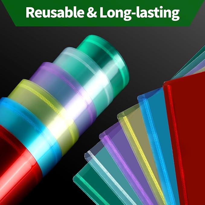 LEOBRO Plastic File Folders, 12 PCS A4 Plastic Envelopes with Snap Closure, Folders for Document, Reusable File Bags, Document Holder, for School Office