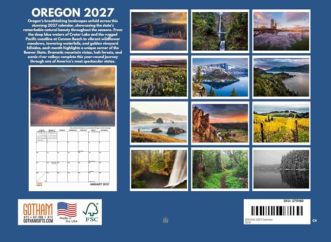 Oregon Calendar 2027 Monthly Wall Calender 12 Month