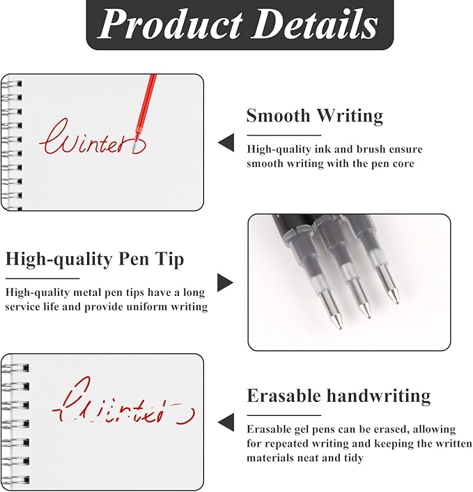 0.7 mm Erasable Gel Ink Pen Refills Compatible with Frixion Friction, Smooth Writing Multicolor Retractable Fine Point Pen Refill for School Office Home Art (Blue &Black &Red, 24)
