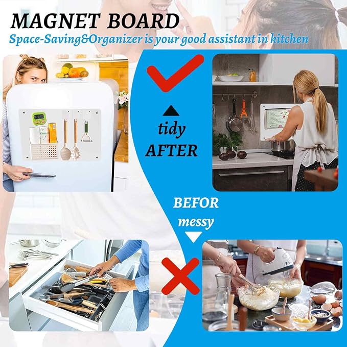 Magnetic Board 17.5" X 11.7" Magnet Board for Wall Stainless Steel Metal Magnetic Board for Wall for Magnet Display Photos Office Supplies Kitchen Stuff Bulletin Board Vision Board(White 1PC)