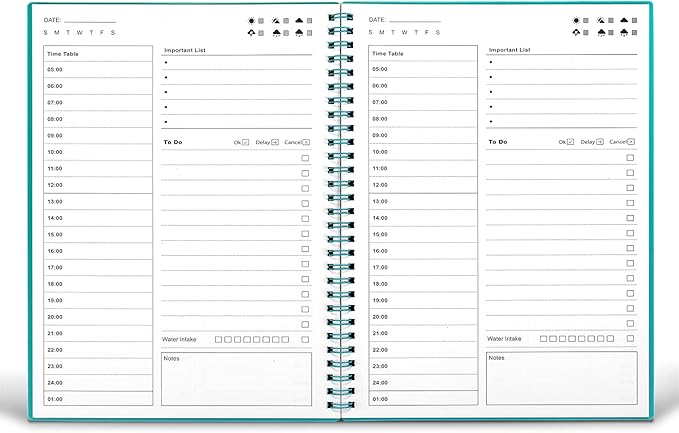 Daily Planner Undated, To Do List Notebook with Hourly Schedule, Time Management Manual and Planner, Personal Organizers, 5.2"x7.5", 75 Sheets/150 Pages, Green