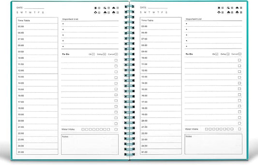Daily Planner Undated, To Do List Notebook with Hourly Schedule, Time Management Manual and Planner, Personal Organizers, 5.2"x7.5", 75 Sheets/150 Pages, Green