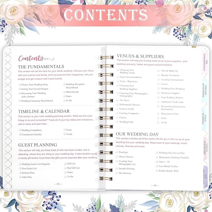 Wedding Planner - Wedding Planner Book and Organizer for The Bride with 5 Tabbed Sections, 6.5" x 8.75", Hardcover with Metal Corner + 5 Inner Pocket + Notes Pages - Purple