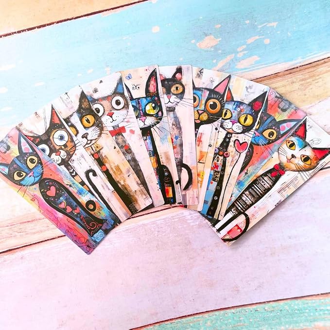 Cat Animals Bookmarks 10PC Cute Markers for Reading Women Gift Set Fun Cool Book Accessories Page Holders End of Year Student Gifts Bulk Graduation Ideas School Office Supplies for Teachers