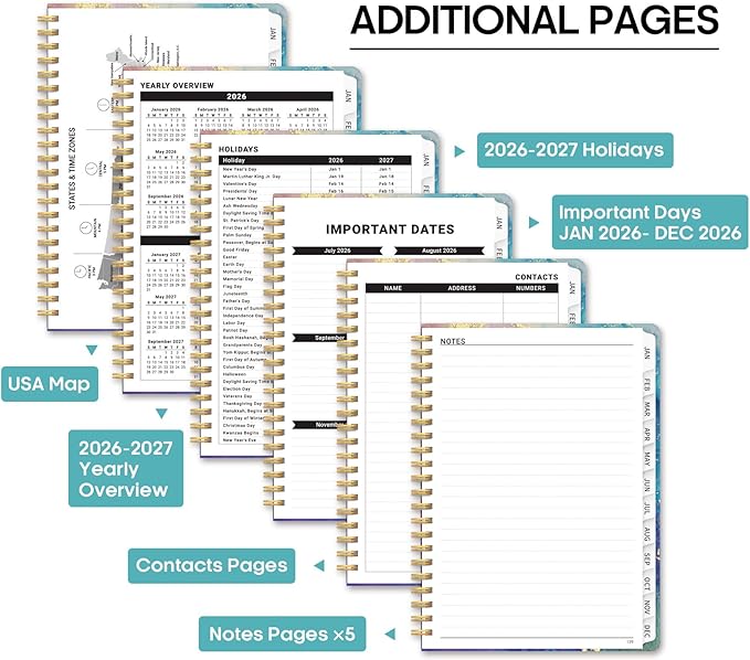 2026 Planner, Weekly and Monthly Calendar Planner Book, January 2026 - December 2026, Hardcover Spiral Planner with Monthly Tabs, Notes Pages, Perfect for Women & Men, A5 (6.4" x 8.5") - Gold