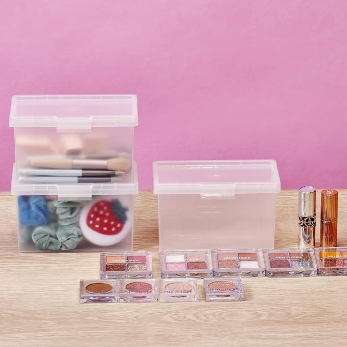 Bostitch Konnect Storage Containers with Lids, Office Organizer, Clear Plastic Box, Stackable for Index Cards, Labels, 1 Qt, 3 Pack