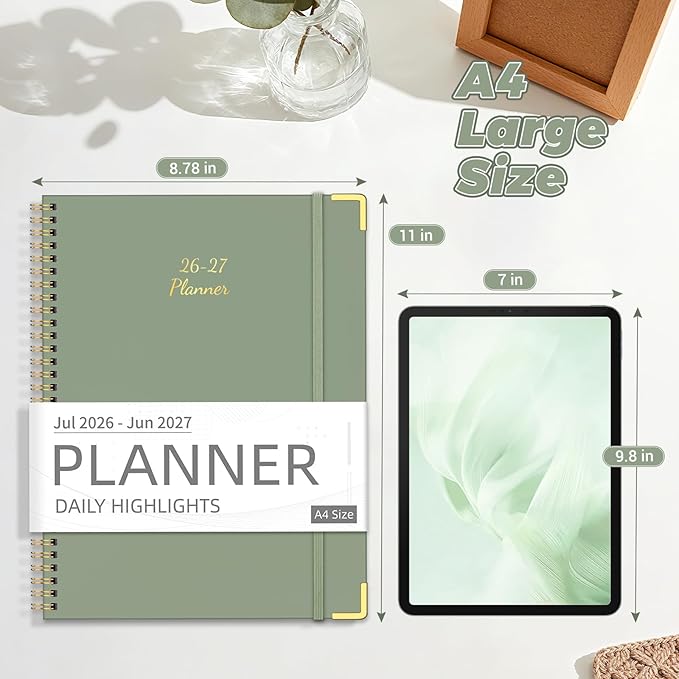 Academic Planner 2026-2027 (8.5" x 11") - Weekly & Monthly Planner (Jul. 2026 - Jun. 2027), Column View Calendar Organizers, Hardcover Agenda Book with Tabs for Office & School, Green