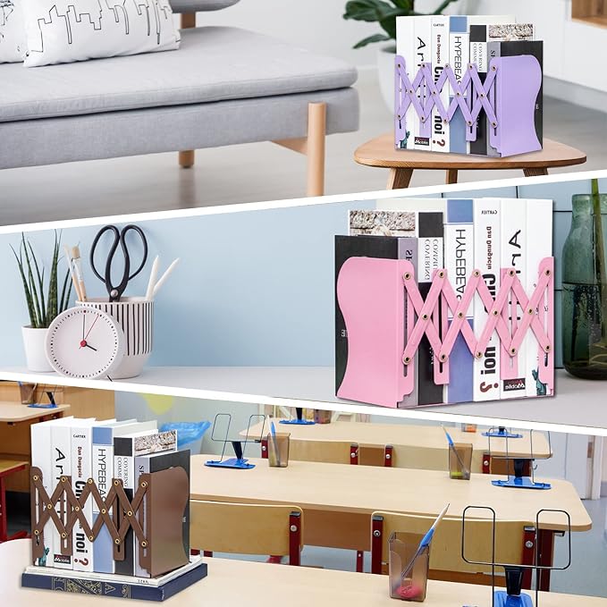 Aobopar Book Ends, Bookends for Shelves, Book Organizer for Desk, Metal Bookends for Heavy Books, Book Holders for Shelves, Suitable for Office, Home and School Use (Grey)