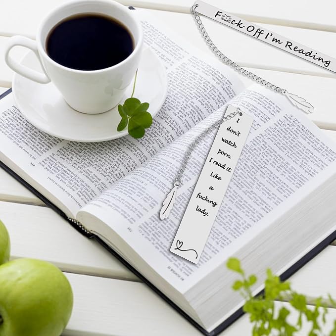 2Pcs Funny Smutty Bookmark Gifts for Men Book Lover Metal Book Mark Stainless Steel Bookmark Inspirational Women Reading Accessories Unique Friend Coworker Teacher Gifts Male Christmas Birthday Gift