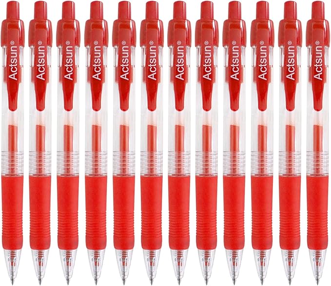 Actsun Red Gel Ink Pens, 12 Pcs, Fine Point, Smooth Writing, Retractable, 0.8 Mm, Gift for Women & Men, Journaling, School & Office Supplies