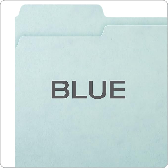 Pendaflex 1" Expansion Pressboard File Folders with 1/3 Cut Tab, Letter, Blue, 25/Box (9200T 1/3)