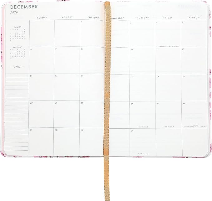 WORLD TRAVELER 2026 Planner - 6x8 Inch Weekly and Monthly Calendar Planner Agenda Book with Bookmark & Ribbon for School and Office, Size 6X8, Pink Cherry