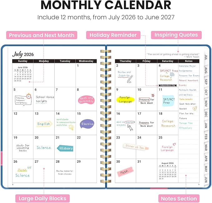 Planner 2026-2027, Monthly and Weekly Calendar Academic Planner July 2026 - June 2027, Hardcover Student Teacher Planning Agenda Book with Tabs, Perfect for Office School Supplies, A5 (6.3" x 8.5") - Submerged Dalmatians