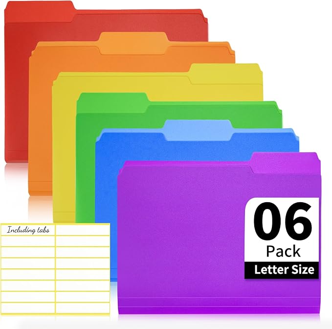 Color Folders 8.5 x 11 Inch, 1/3 Cut Tab File Folders Letter Size with Labels, Assorted Colors School Business Office Folders for Document