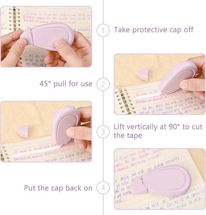 5pcs White Correction Out Tape, 32.81 Feet Cute Correction Tape for Instant Corrections, Easy to Use Applicator for Office and School Supplies (Purple)