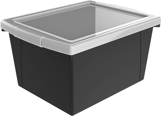 Storex 4 Gallon Storage Bin with Lid – Plastic Classroom Organizer for Books and Supplies, Black, 6-Pack (61427C06C)