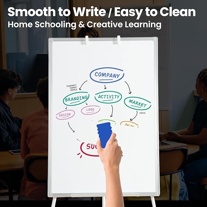 FORTUNO 36x24 Tripod Whiteboard, Magnetic Dry Erase Board with Stand,Height Adjustable Portable Sturdy White Board for Homeschool Office Classroom, White