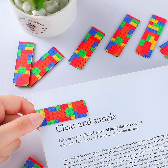 Leinuosen 36 Pcs Magnetic Bookmark, Funny Building Block Magnetic Bookmark Brick Page Book Marker Clip for Teacher, Double Sided Book Accessories for Reading Lovers