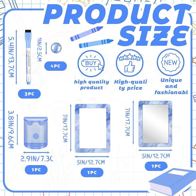Blue Magnetic Locker Marble Theme Accessories Kit Include Back to School Essentials for Back to School Decorations Office Supplies