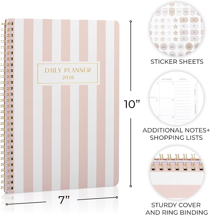 Beautiful 2026 Planner - 7" x 10" Daily Planner for Women or Men with Weekly & Monthly Spreads for Easy Planning - Perfect Calendar Book To Organize All Tasks and Boost Productivity