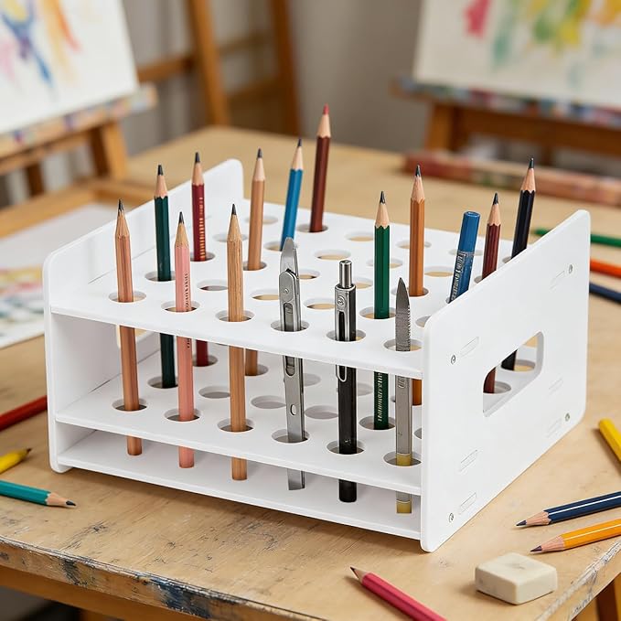 Cabilock Scissors Storage Rack 10.62X9.84X5.90Inch Desktop Organizer for Kindergarten Classroom and Home Use Artist Scissors Holder with Test Tube Display Compact Scissor Caddy for School and Office