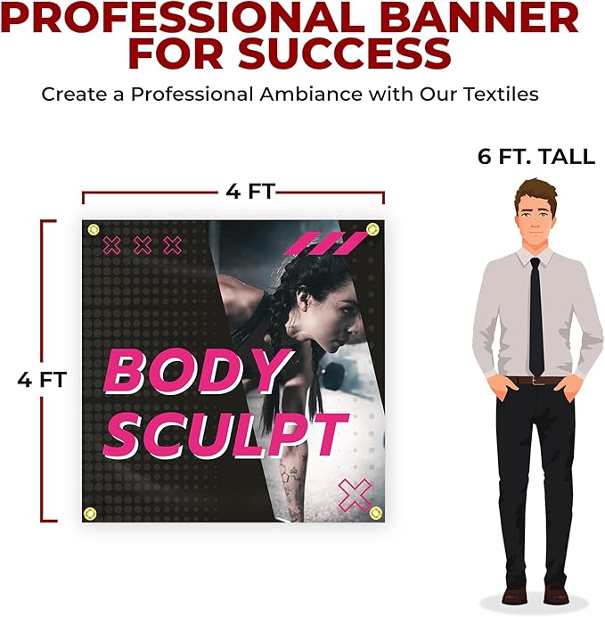 Body Scullpt Large Banners and Signs for Outdoor by Mavis Printing-Polyester Banner with 4 Holes for Easy Hang Indoor & Outdoor|4x1 Feet HD Print Sign to Promote Church| Made in USA