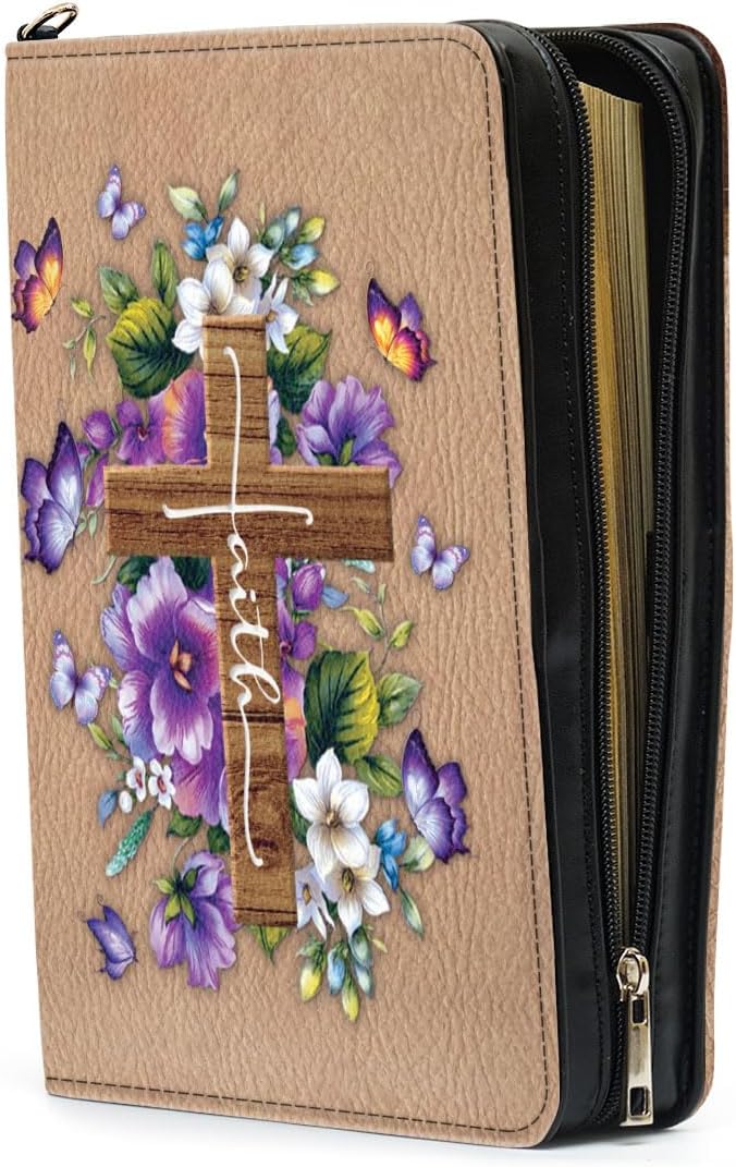 Jesuspirit Jeuspirit Bible Covers - Leather Bible Organizer Case - Bible Book Carrier Bag With Zipper - Christian Gifts For Women - Bible Holder Bag, Bible Carrying Case Large Size (Amazing Grace)
