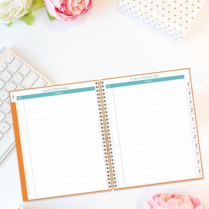 2026-2027 Monthly Planner - 18 Monthly Calendar, January 2026 - June 2027, Two Pages Per Month, 9" x11" Planner with Tabs, Strong Twin-Wire Binding, Inner Pocket, Orange