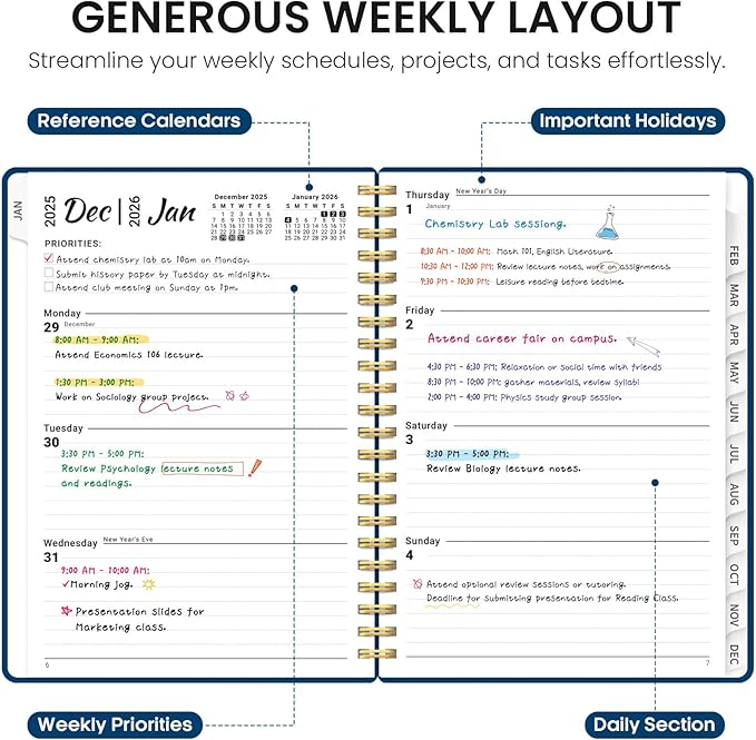 2026 Planner, Weekly and Monthly Calender Planner, Jan 2026 to Dec 2026, Hardcover 2026 Calendar Book with Tabs & Inner Pocket, Office Home School Supplies for Women & Men - A4 (8.5" x 11"), Navy Blue