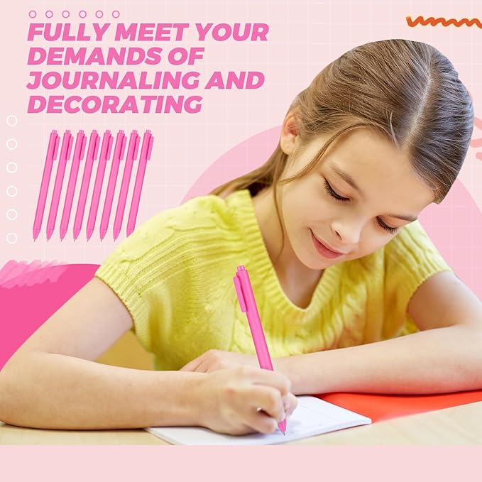 Cholemy 24 Pack Retractable Pens Bulk Pastel Gel Ink Pens 0.5mm Fine Point Tip Black Ink with Grip Smooth Writing for Journaling Note Taking School Supplies(Rose Red)