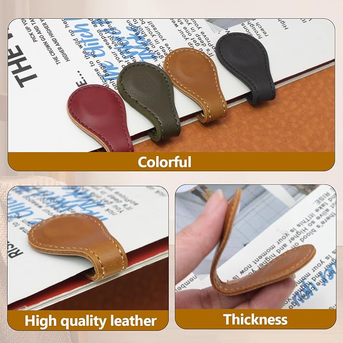Jiozermi 1 Pcs Black Magnetic Bookmarks, Double-Sided Magnetic Bookmark Clips Leather Magnetic Bookmarks for Women Book Lover Readers Kids Teacher Student