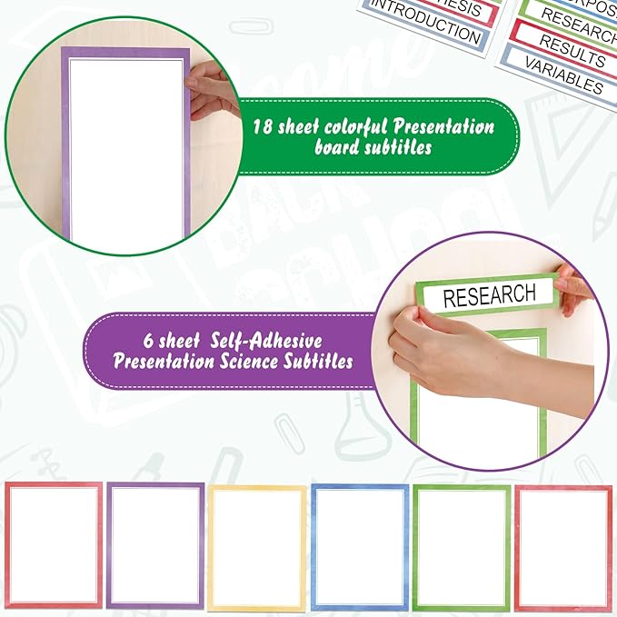 24 Sheets Science Board Supplies 18 Self Adhesive Presentation Science Subtitles & 6 Project Titles Board Sticker for School Office Supplies(Water Color)