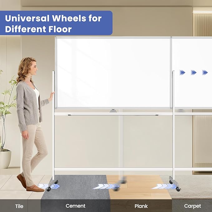 Rolling White Board on Wheels, 72" x 48" Large Dry Erase Board with Stand, Big Rolling Whiteboard for Home, Office, School (72" x 48")