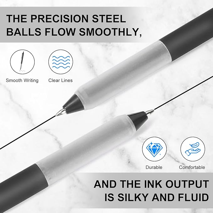 50 Pcs Black Pens, 1.0mm Retractable Ballpoint, Fine Point Smooth Pens with Soft Grip, Office Pen School Supplies for Writing