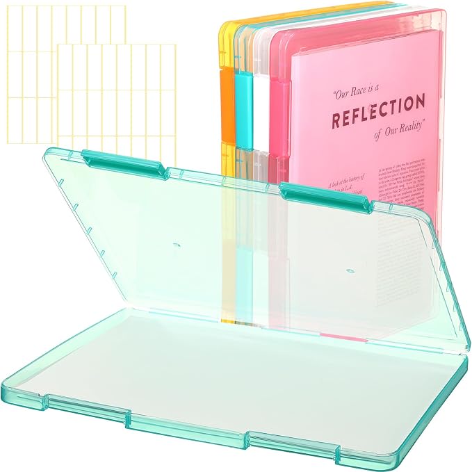 Affrolling 4 Pack A4 Paper Organizer Box File Box Plastic Paper Storage Container Colorful Transparent Document Project Case for 8. 5" x 11" Us Letter Scrapbook Magazine Protector Office Supplies