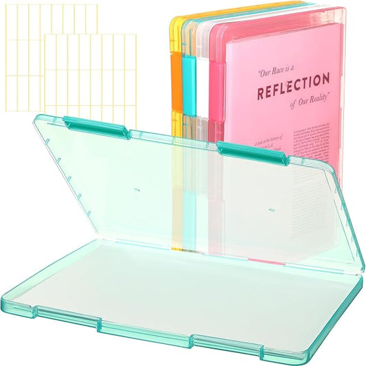 Affrolling 4 Pack A4 Paper Organizer Box File Box Plastic Paper Storage Container Colorful Transparent Document Project Case for 8. 5" x 11" Us Letter Scrapbook Magazine Protector Office Supplies