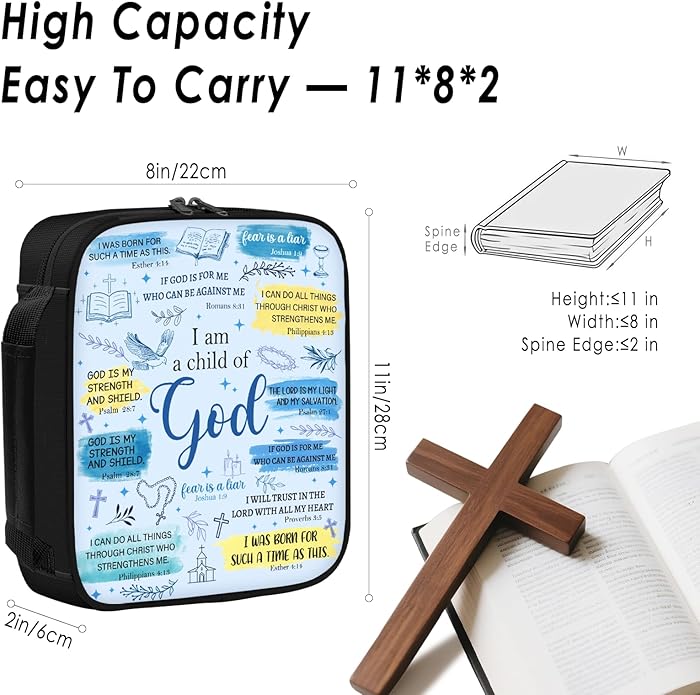 Bible Cover for Women, Bible Holder, Bible Cover With Handles, Bible Carrying Case, Bible Bags With Zipper and Pockets