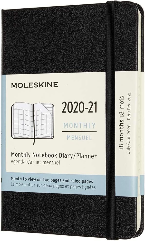 Moleskine 18 Month 2021 Monthly Planner, Hard Cover, Pocket (3.5" x 5.5") Black (DHB18MN2Y21)