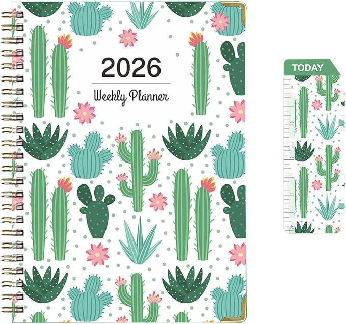 Academic Planner 2026, A5 Weekly & Monthly Calendar Planner with Tabs, PVC Bookmark, Metal Corner Protectors, Inner Pocket, 8.54" × 6.22" Hardcover School Daily Agenda Book for Teacher Student (Green)