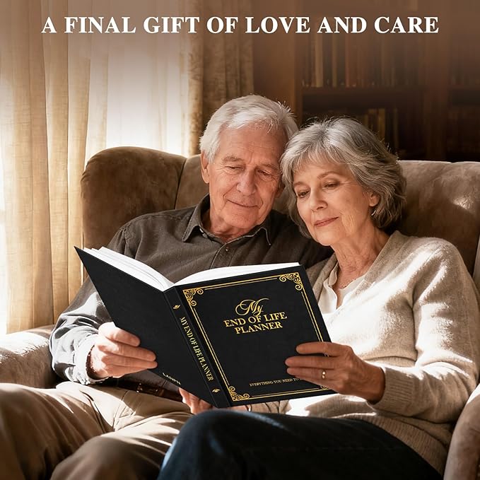 Lanpn End of Life Planner Death Organizer with Tabs, Final Wishes & Financial Estate Planning Journal, When I Die Journal for Senior, Before Death Life and Care Plan Book, Black, Leather Hardcover