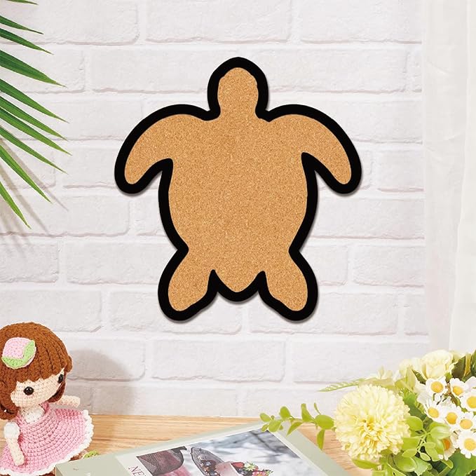 CRASPIRE Pin Cork Board Sea Turtle Framed Bulletin Display Badge Wooden Decorative Corkboard 9.84x10.6In Summer Wall Mounted Memory Memo Brooch Lapel Storage for Home Office School Classroom Wedding