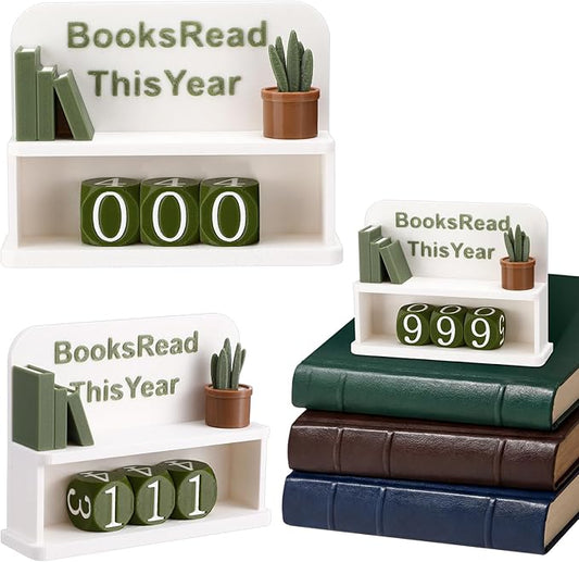 BreezeHug Green and White Books Read This Year Counter Manual Flip Book Number Tracker with Decorative Fake Book & Dice for Reading Goal, Library Decor Gift for Readers Teacher Writers Lover (Style A)