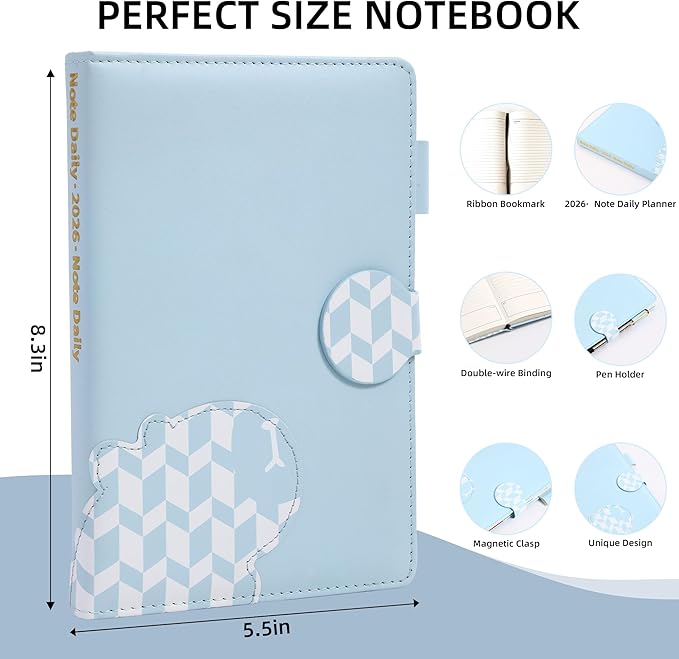 2026 Yearly Planner Magnetic Buckle Weekly and Monthly Calendar Planner 12 Month 5.5" x 8.3" Soft Leather Bound Cute Planner Goal Habit Tracker Organizer Planning Book with Tabs ,Daily Schedule School Office Schedule for Women Men（Blue ）